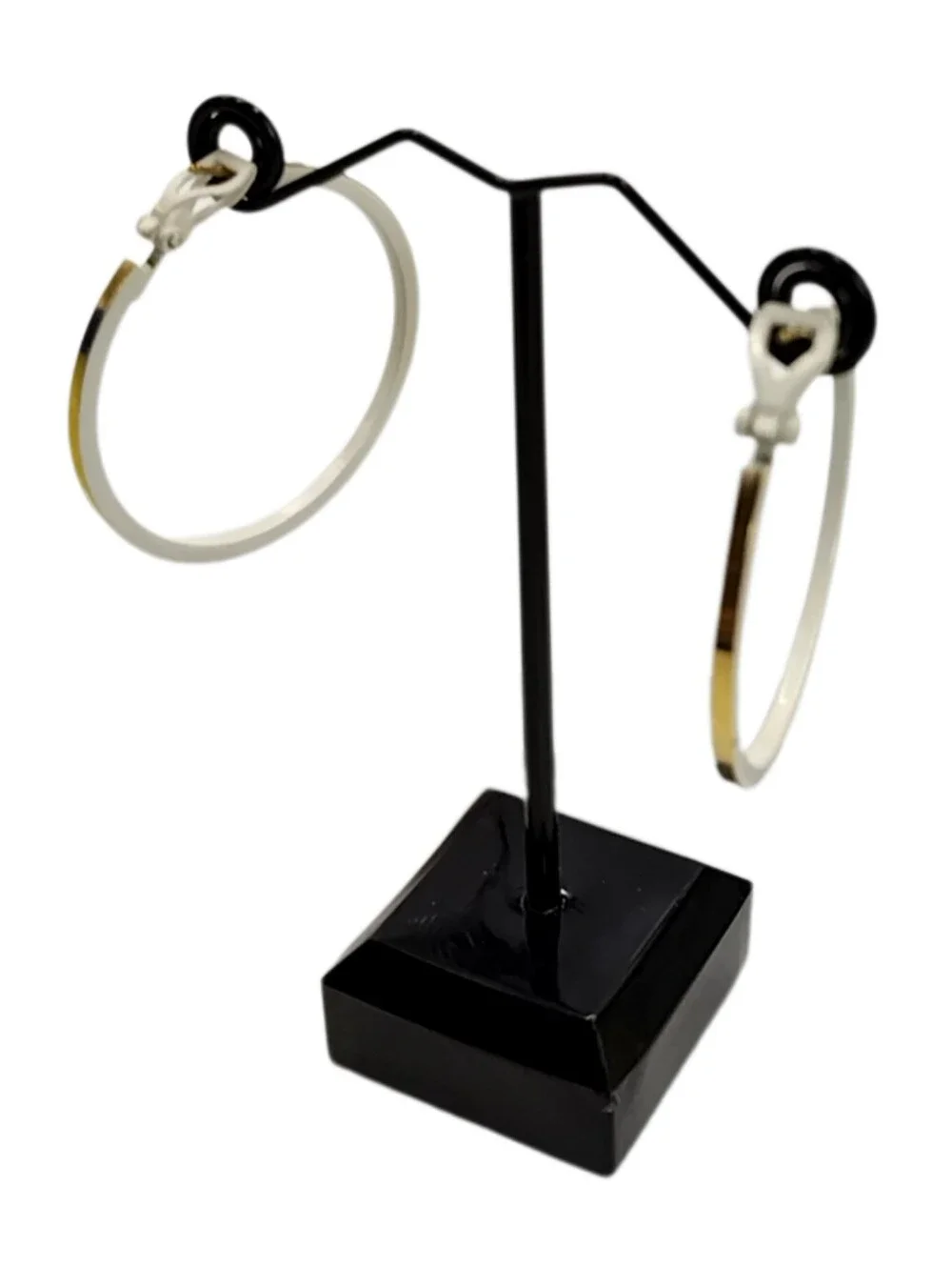 White & Gold Rim Hoop Earrings 1.5